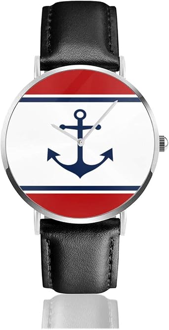 Ancora blu rosso nautico e bianco classico casual moda orologio al quarzo  in acciaio inox cinturino in pelle orologi : Amazon.it: Orologi