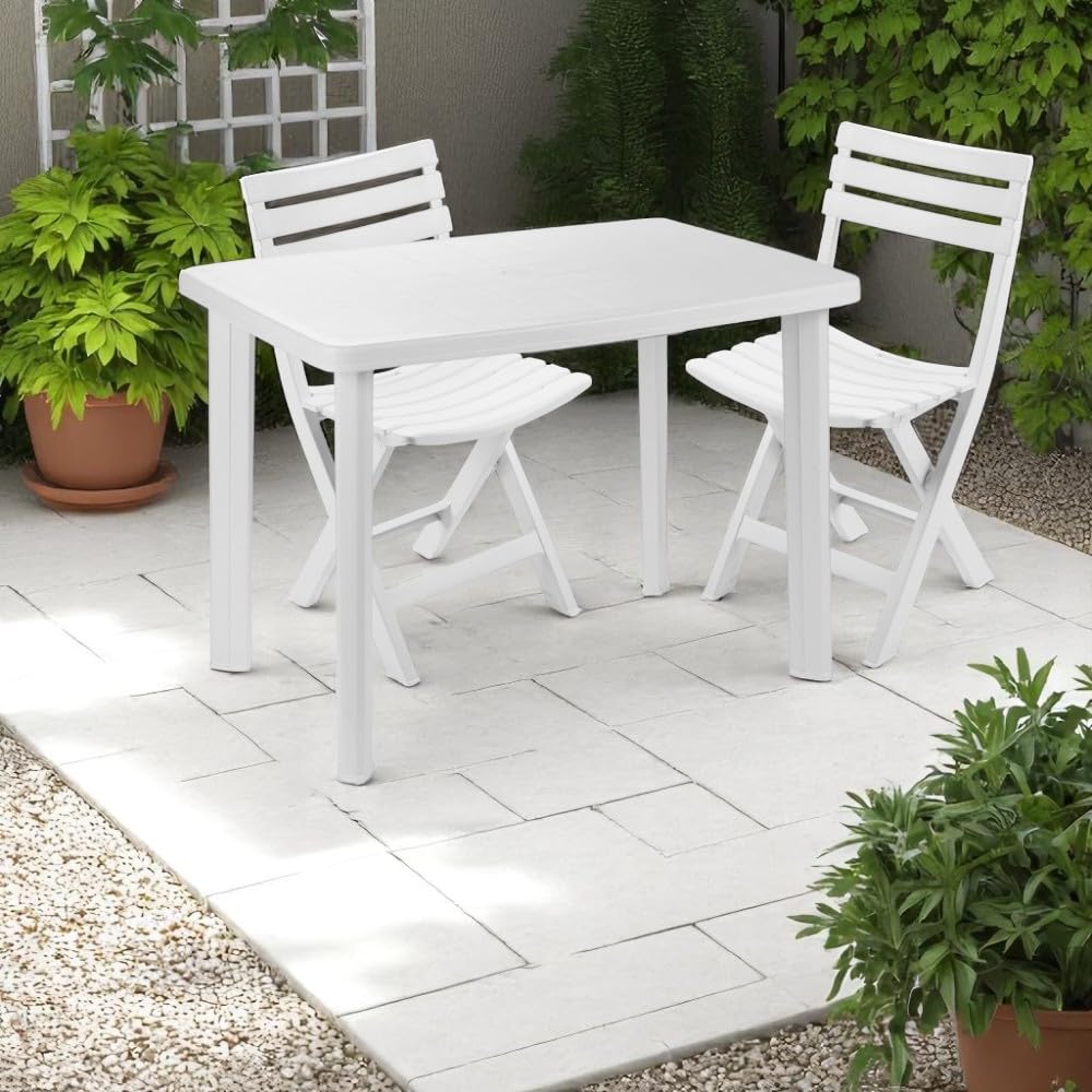 Liberoshopping tavolo rettangolare da esterno bianco in polipropilene ALNYA 101x68x72 cm resistente impermeabile leggero per giardino terrazzo balcone made in italy