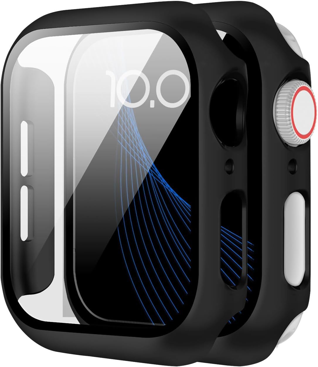 (2 Pack) Compatible with Apple Watch Series 10/9/8/7/6/5/4, Featuring a Tempered Glass Screen Protector and a Hard PC case for All-Around Protection. (Black + Black,44mm)