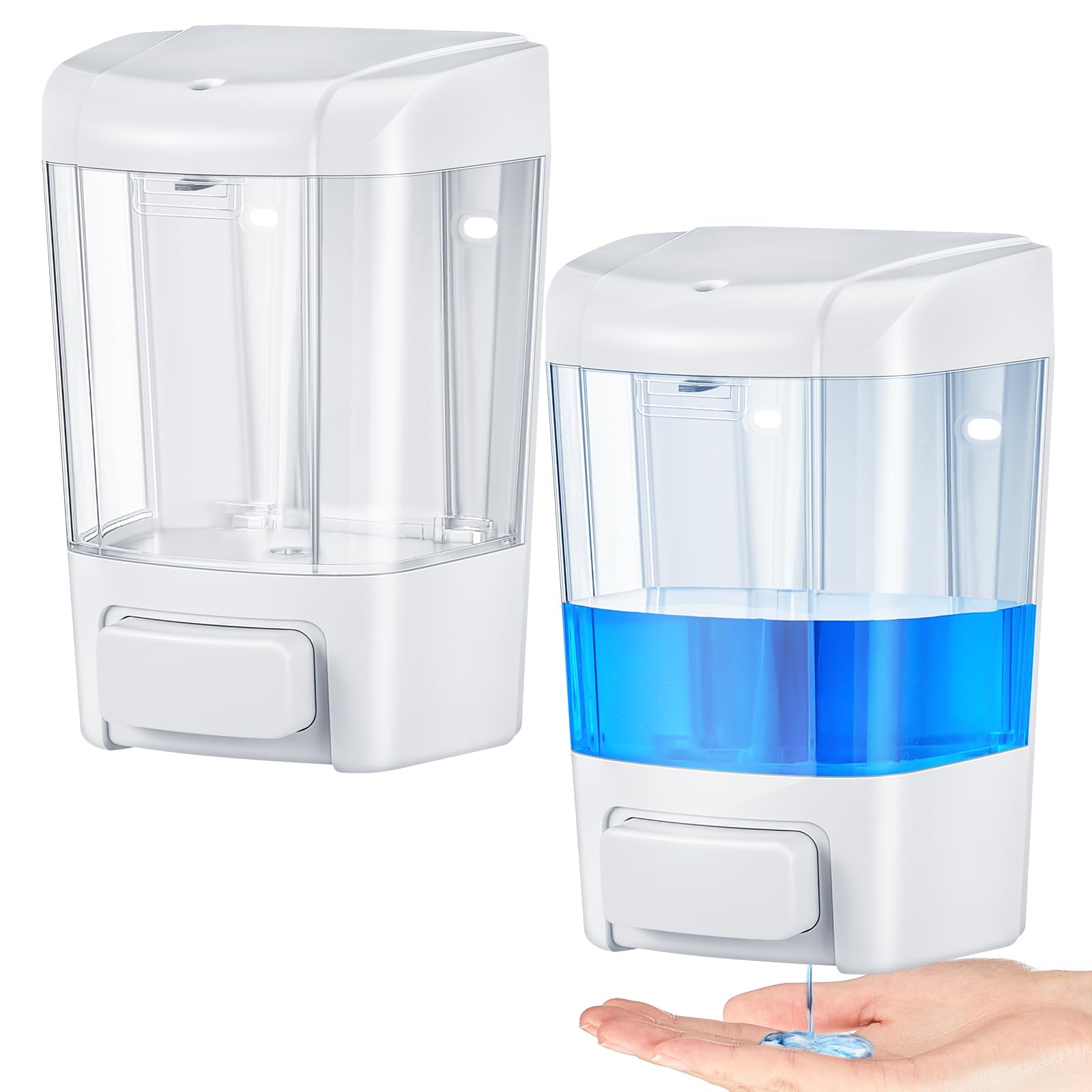 Hushee 2 dispensadores de jabón comerciales montados en la pared, contenedores dispensadores de jabón manual de 33.8 onzas, 1000 ml, dispensador de jabón de mano de plástico para baño, cocina, hotel,