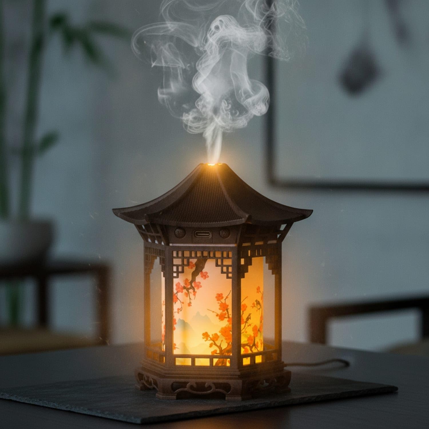 Decorative Lantern Humidifier Desktop Humidifier with Ambient Light Compact Mini for Desk, Bedside Table, Office, Bedroom, Dark Wood-image-30