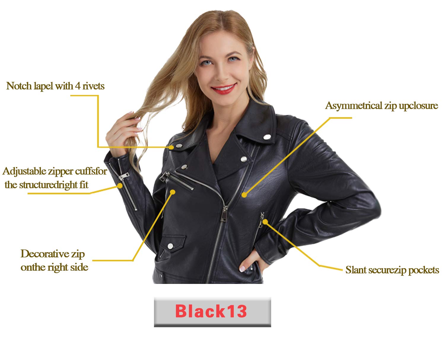 DIASHINY Faux Cuir Veste Pour Femmes Crop Court Recadrée PU Slim Zip Up Moto Biker Manteau Moto Vestes