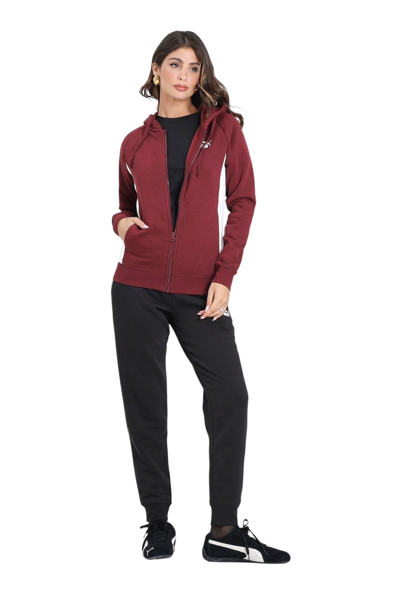 Puma Chándal de mujer con capucha y cremallera, color burdeos, código 690738-96