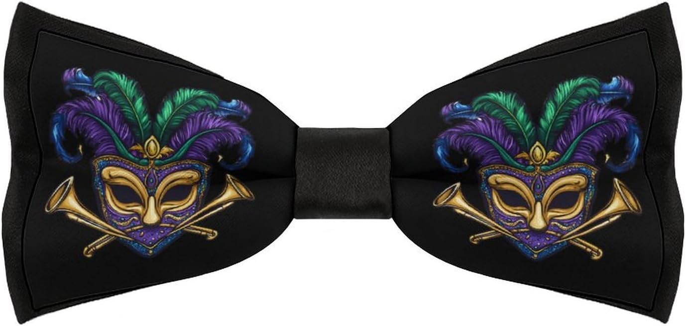 Mardi And Gras Mask Bow Ties for Men Fun Printed Pre Tied Adjustable Bowtie for Party Wedding