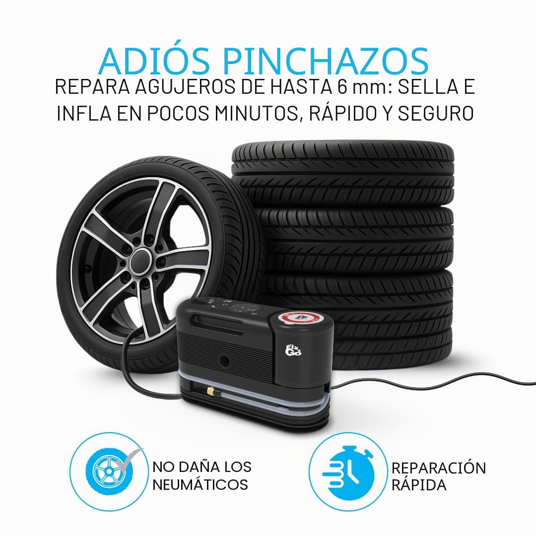 Fix&Go Sensor - Kit de reparación de neumáticos de coche con compresor de aire portátil de 12 V - Sistema de control electrónico de sellante - Compatible con TPMS - para coches, SUV y vehículos