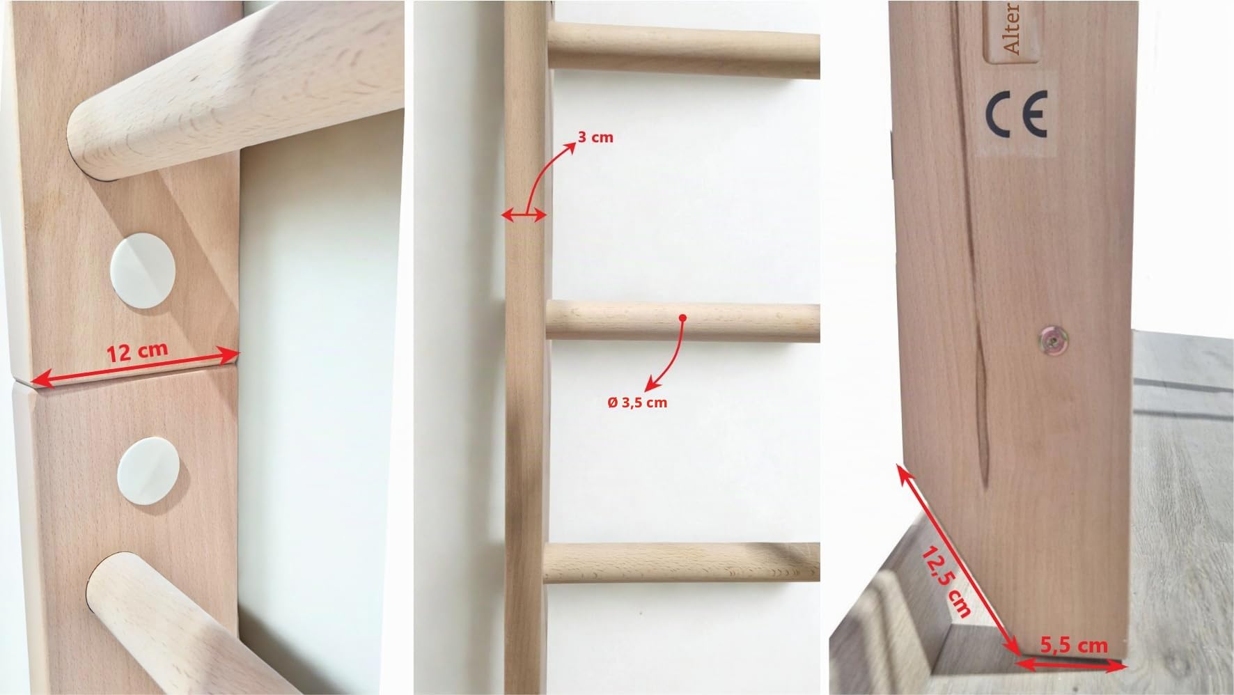 Sprossenwand mit Klimmzugstange für Erwachsene Kombi-1-220 Multifunktionales Fitnessgerät, Holz-Kletterwand, Indoor Kletterleiter für Erwachsene & Kinder, 100% ECO, Hochwertiges Holz - Buche