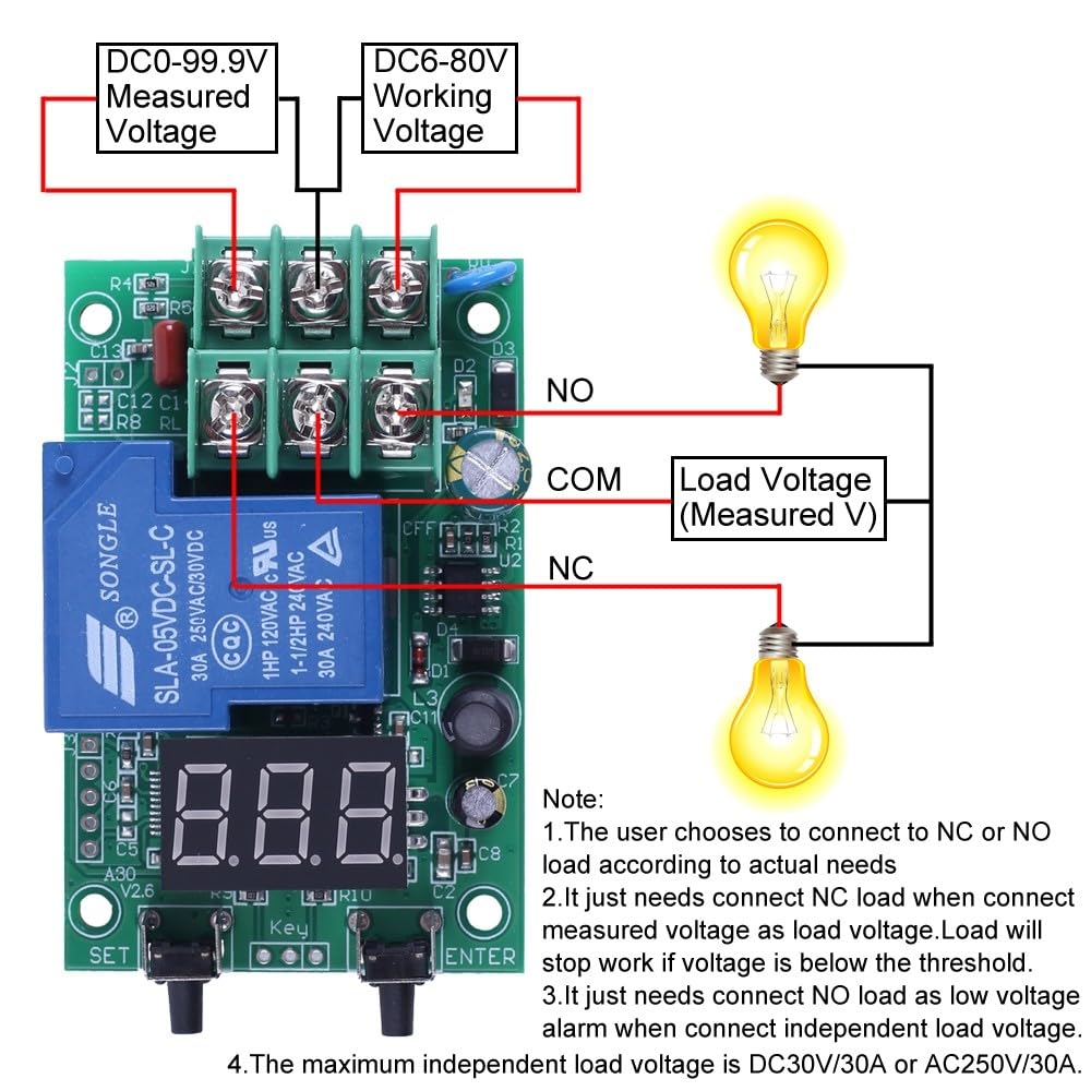 Módulo de monitoreo voltaje CC 0-99.9V, módulo de relé potencia controlador interruptor relé retardo programable protector batería