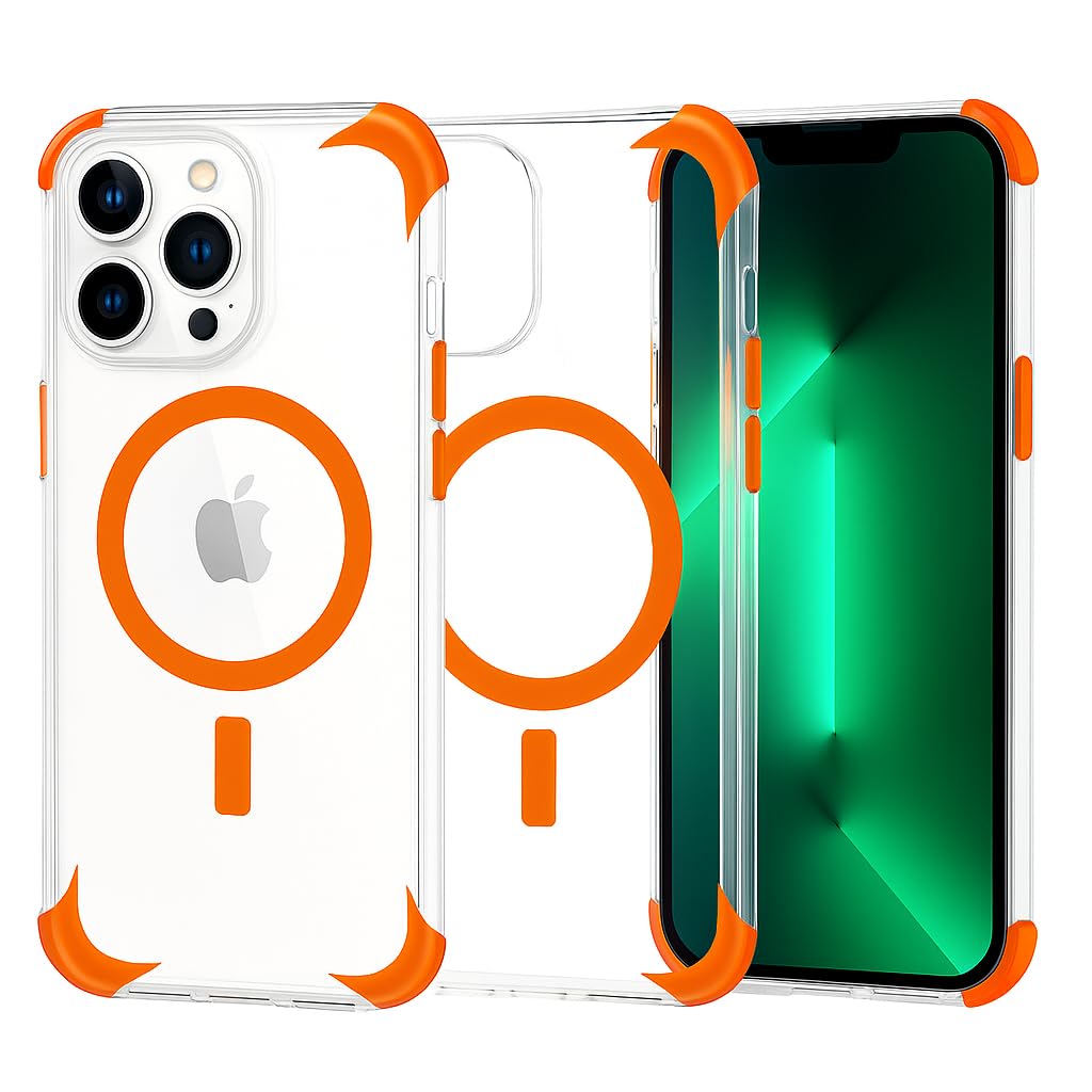MILLION CASES Mag-Safe Smart Grip Case for iPhone 12 Pro Max, iPhone 12 Pro Max Back Cover Case – TPU | Orange+Transparent