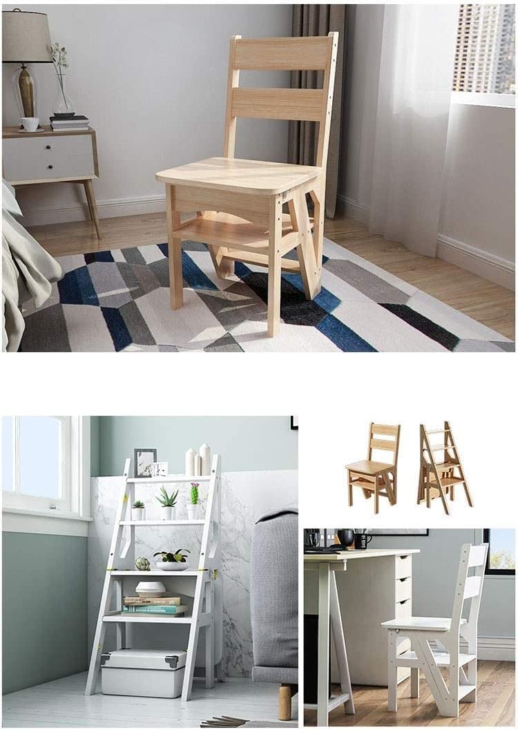 Sedia Pieghevole in Legno massello con 4 gradini, Sgabello Multifunzione Portatile per Uso Domestico e in Cucina
