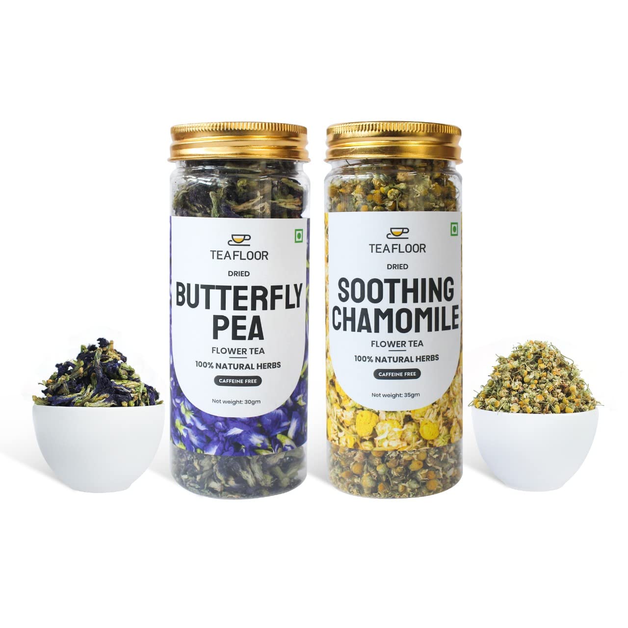 TeaFloor- 2 In 1 Combo | Butterfly pea tea 30g, Soothing Chamomile Tea 35g | Good for Hair & Skin | Stress Relief Tea | 120 Cups - 65g | Caffeine Free Herbal Tea | Flower Tea (B09NQGH8Z1) Amazon Price History, Amazon Price Tracker