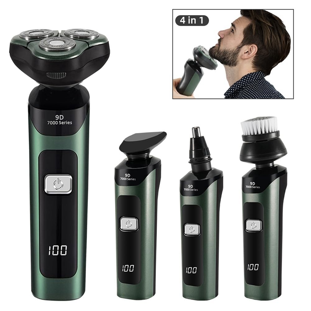 Rasoio elettrico Display digitale LCD a tre teste galleggiante ricaricabile intelligente rasoio impermeabile ricarica tipo C nero