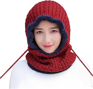 Gorro de Lana para Mujer Gorro y Bufanda Térmicos Resistentes al Viento Calentador de Cuello para Esquí y Patinaje Invierno Color