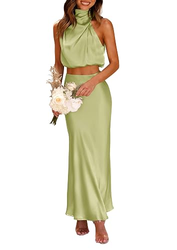 PRETTYGARDEN Women's 2 Piece Outfits Satin Skirt Set | Smooth