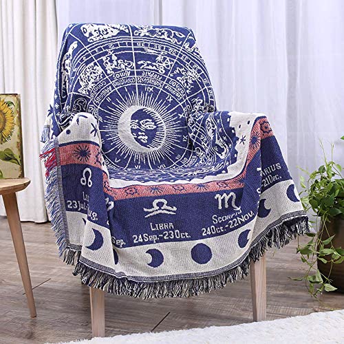 Edcooy Throw Blanket, Chenille Jacquard Tassels Throw Blankets For Bed Couch Soft Chair, Bohemian Fringe Tassels Blue Large 71''X91'' #TOP4