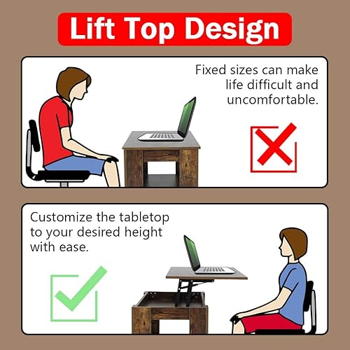 Miniatura 6 de BestOffice Mesa de centro elevable con compartimento oculto y estante inferior, barra de aire silenciosa, mesa desplegable para sala de estar, sala
