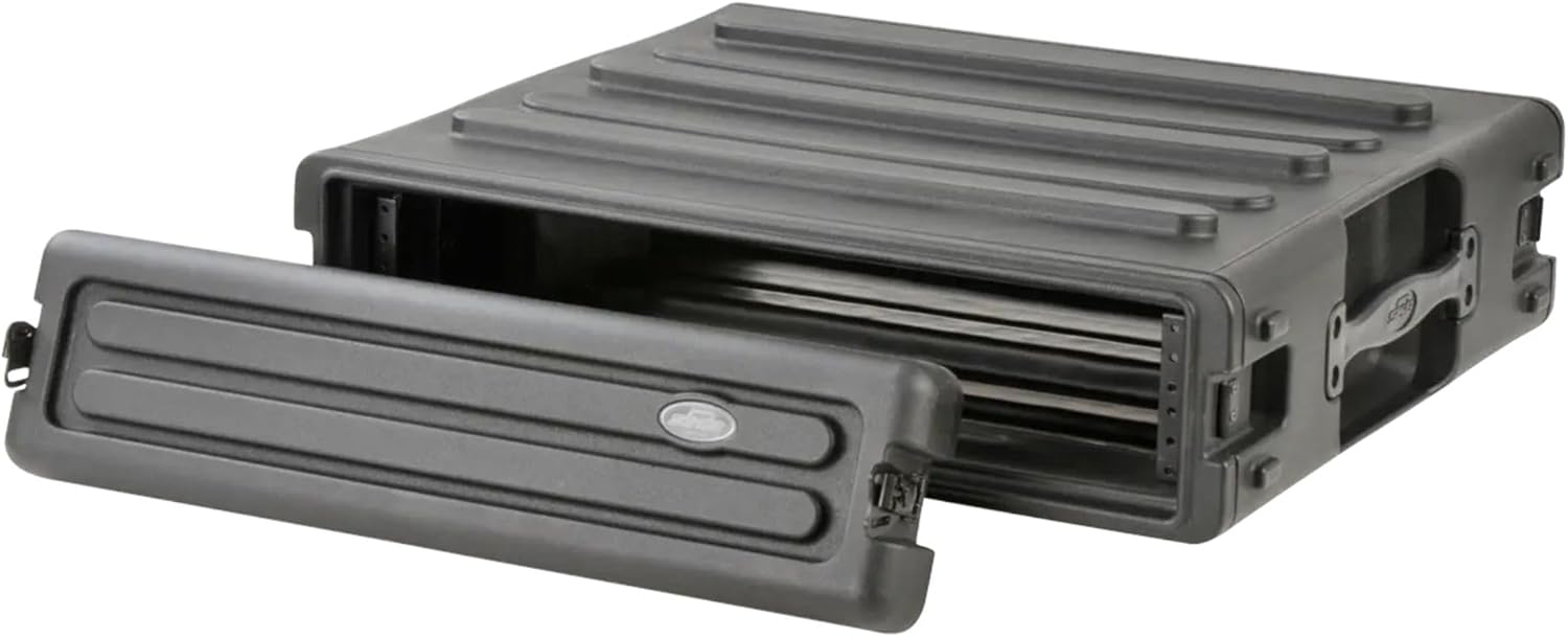 SKB 2U Roto Rack Case - Durable Polyethylene Gear Protector, Stackable, Waterproof with Twist Latches & Rubber Feet for Musicians, Black