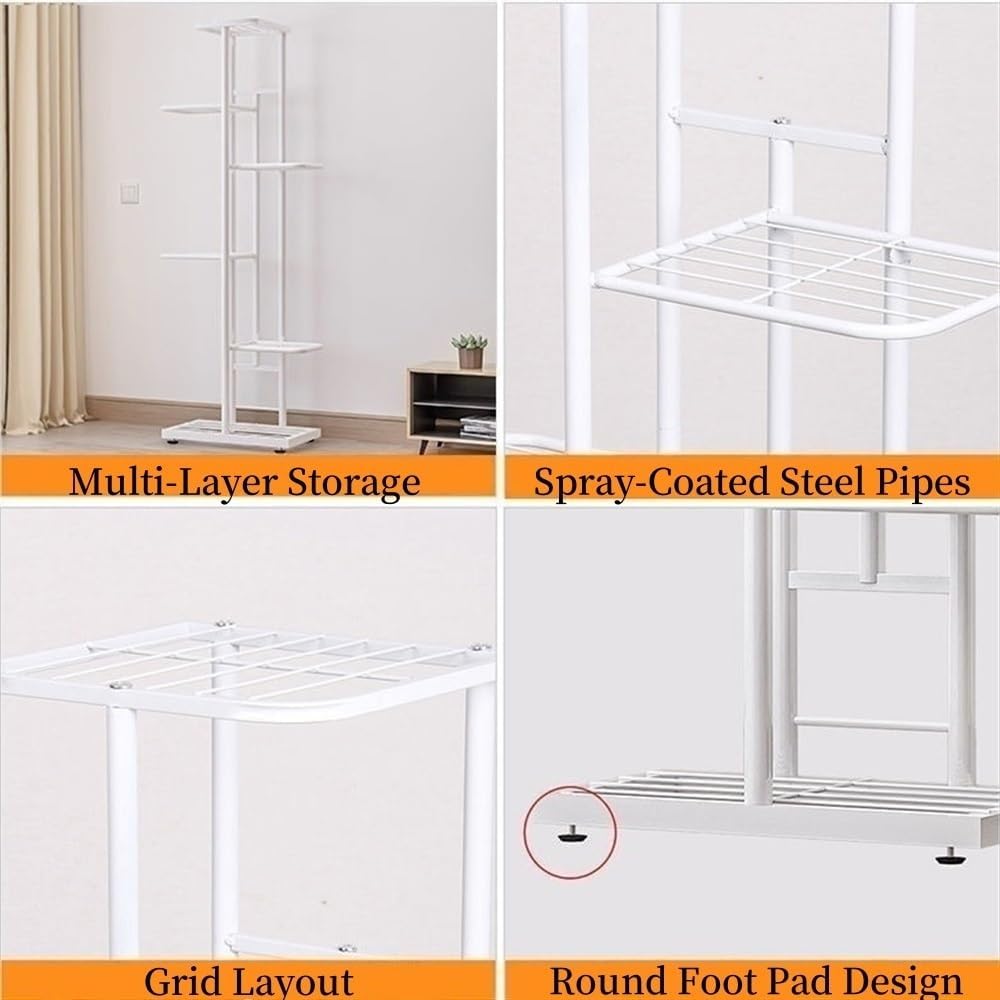 Plant Stand Indoor Outdoor, Metal Flower Pot Holder Shelves with Round Foot Pads, Tiered Plant Rack Organizer for Patio Balcony Garden Living Room Corner(Black,16.9 * 8.7 * 42.5in)