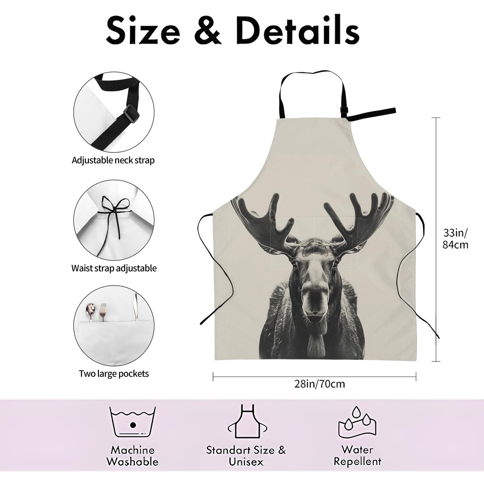 Delantal de cocina ajustable de tela Oxford con 2 bolsillos para hombres y mujeres, 28 x 33 pulgadas