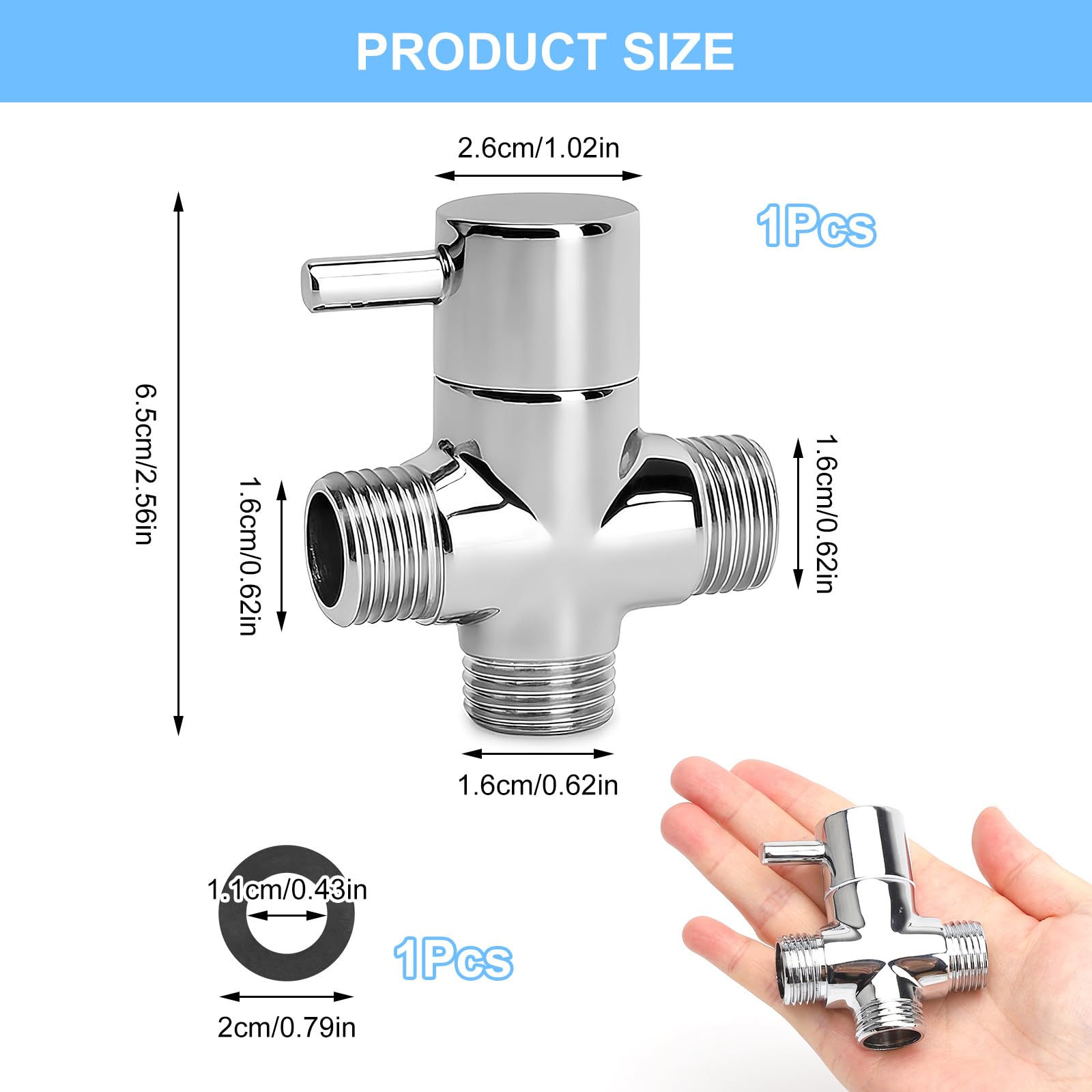 3-drożny zawór przełączający do prysznica G1/2 T-Adapter z masywnego mosiądzu, chromowany, z ceramiczną uszczelką, bez wycieku, uniwersalny, kompatybilny z taśmą uszczelniającą, rozdzielacz wody do