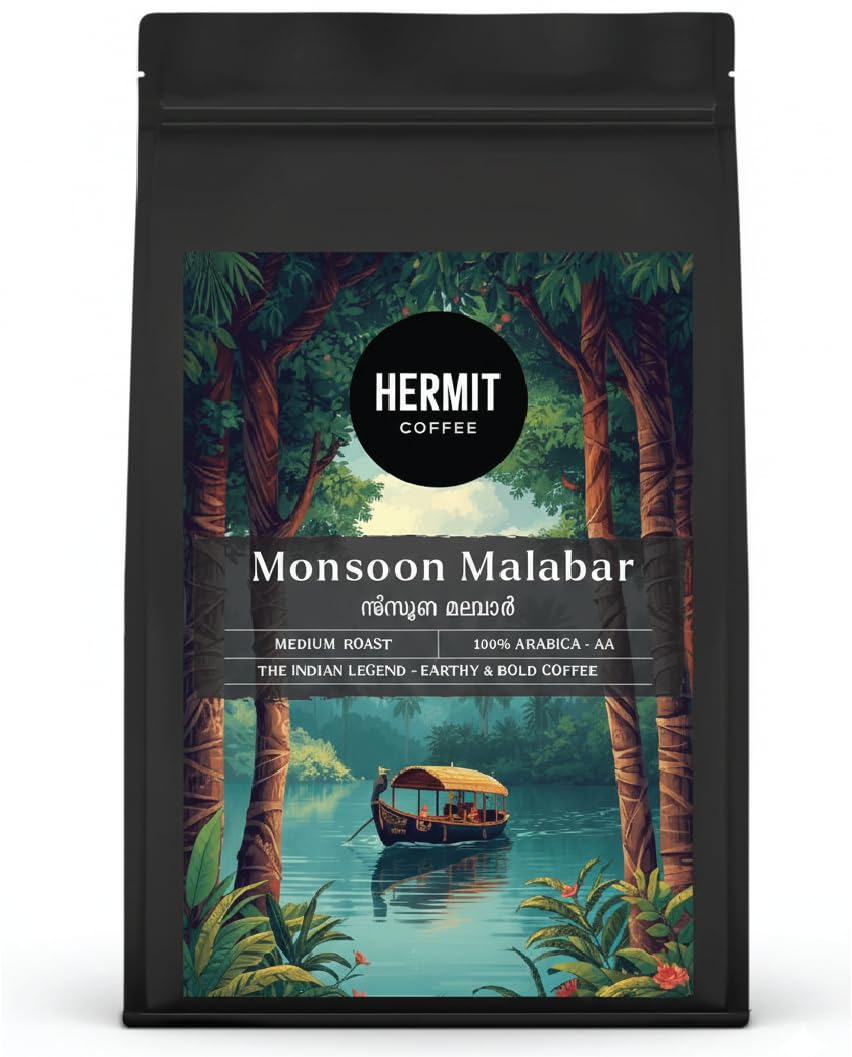 Hermit Coffee Monsoon Malabar AA, Medium Roast | Made with 100% Specialty Grade Arabica Freshly Roasted (250g, Whole Beans)-picture-27