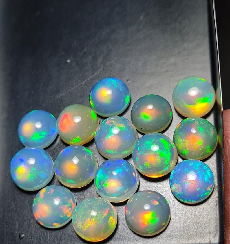 Lot de 100 cabochons d'opale éthiopienne de qualité AAA, 100 cabochons ronds d'opale éthiopienne naturelle pour la fabrication de bijoux, 5MM, Gemme