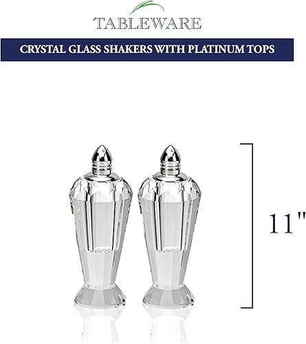 Miniatura 3 de Badash - Juego de salero y pimentero (4.0in de alto, corte a mano, cristal óptico con tapas de platino, juego de una hermosa mesa