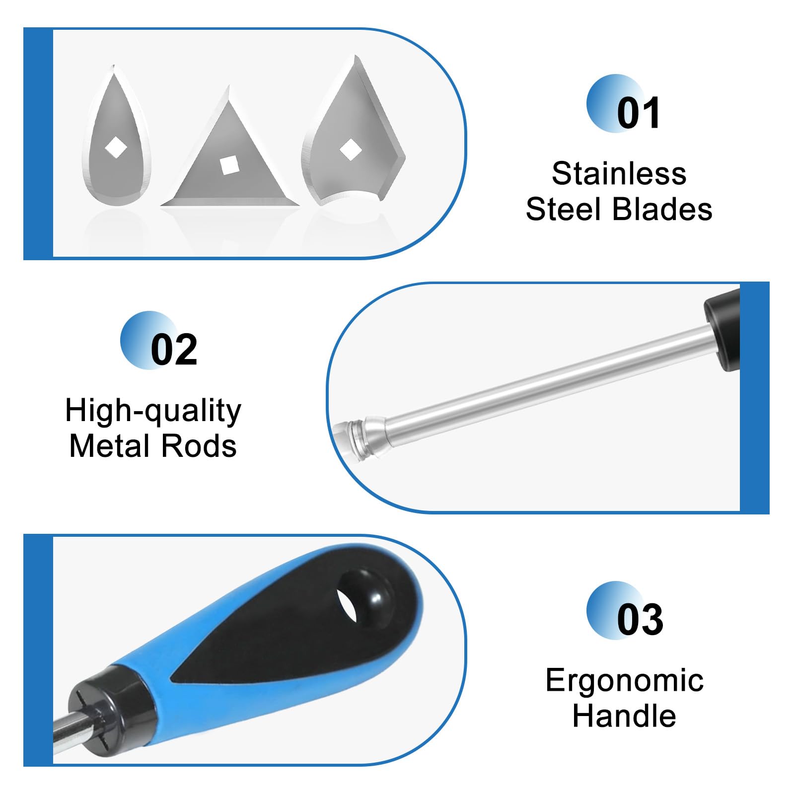 8-Inch Paint Scraper Tool Set, Stainless Steel Shave Hook with Replacements (Triangle, Combination & Heart), Shave Hook Paint Scraper & Paint Remover Tool for Home Improvement — view 3