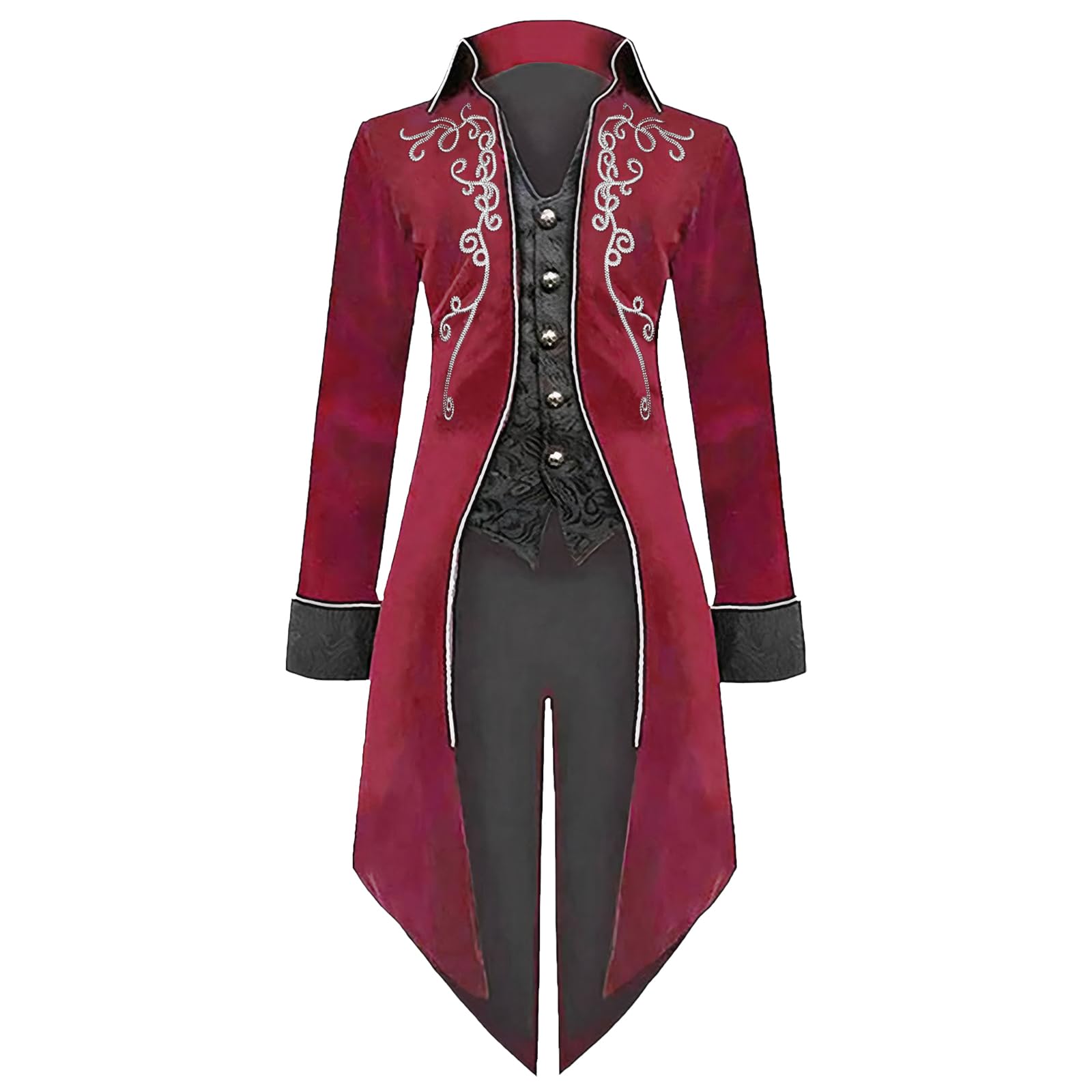 AJGEGJE Steampunk Vintage Tailcoat Men, Medieval Gothic Coat Frock, Victorian Renaissance Halloween Adult Tailcoat (Red, 3XL)