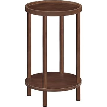 Hoobro Round Bamboo Side Table Bedside Table with Raised Edge