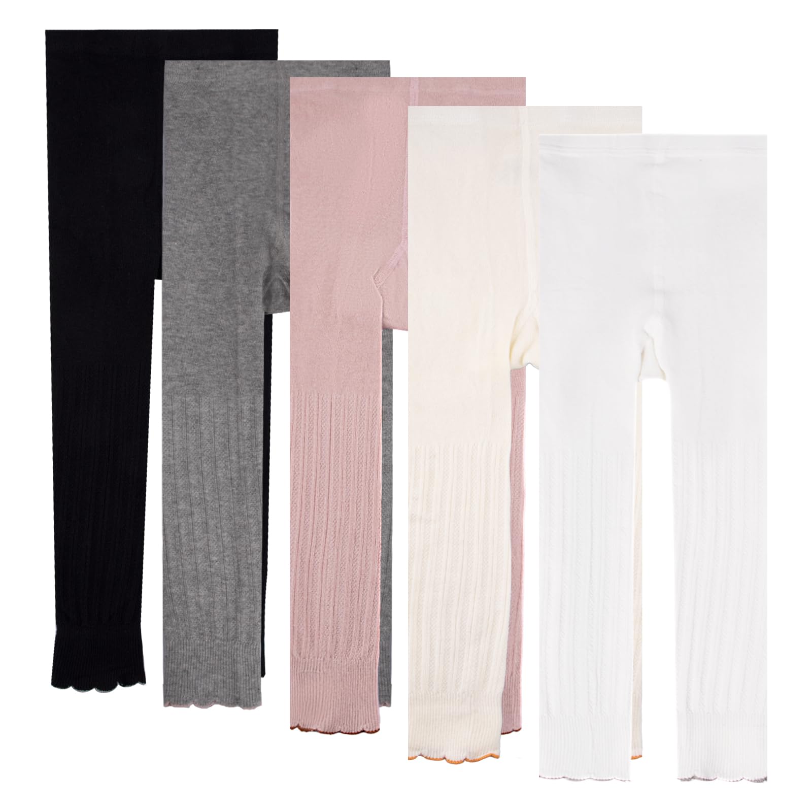 Baby Girls Cable Knit Legging Flared Solid Warm Footless Knitted Tight Stocking Pant Toddler Kids,5 Pack