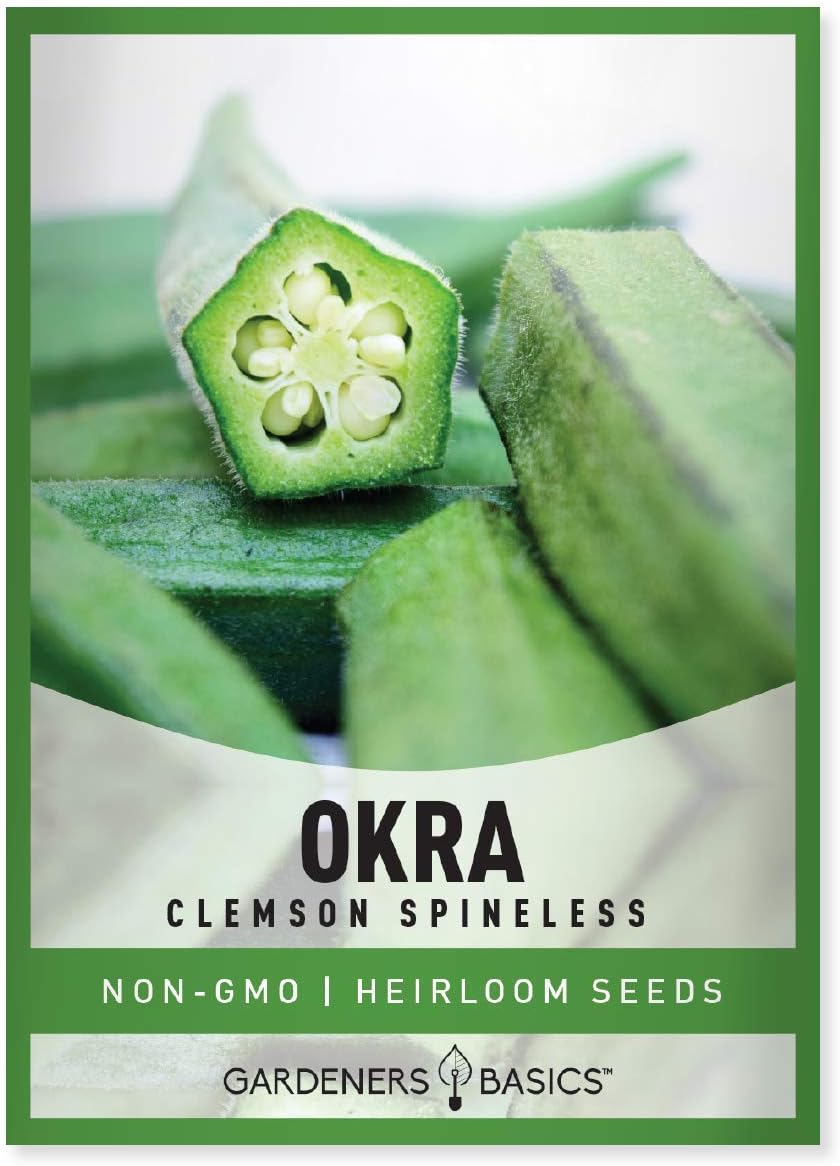 Gardeners Basics, Okra Seeds for Planting - Clemson Spinless Heirloom, Non-GMO Vegetable Variety- 3 Grams Seeds Great for Summer Gardens
