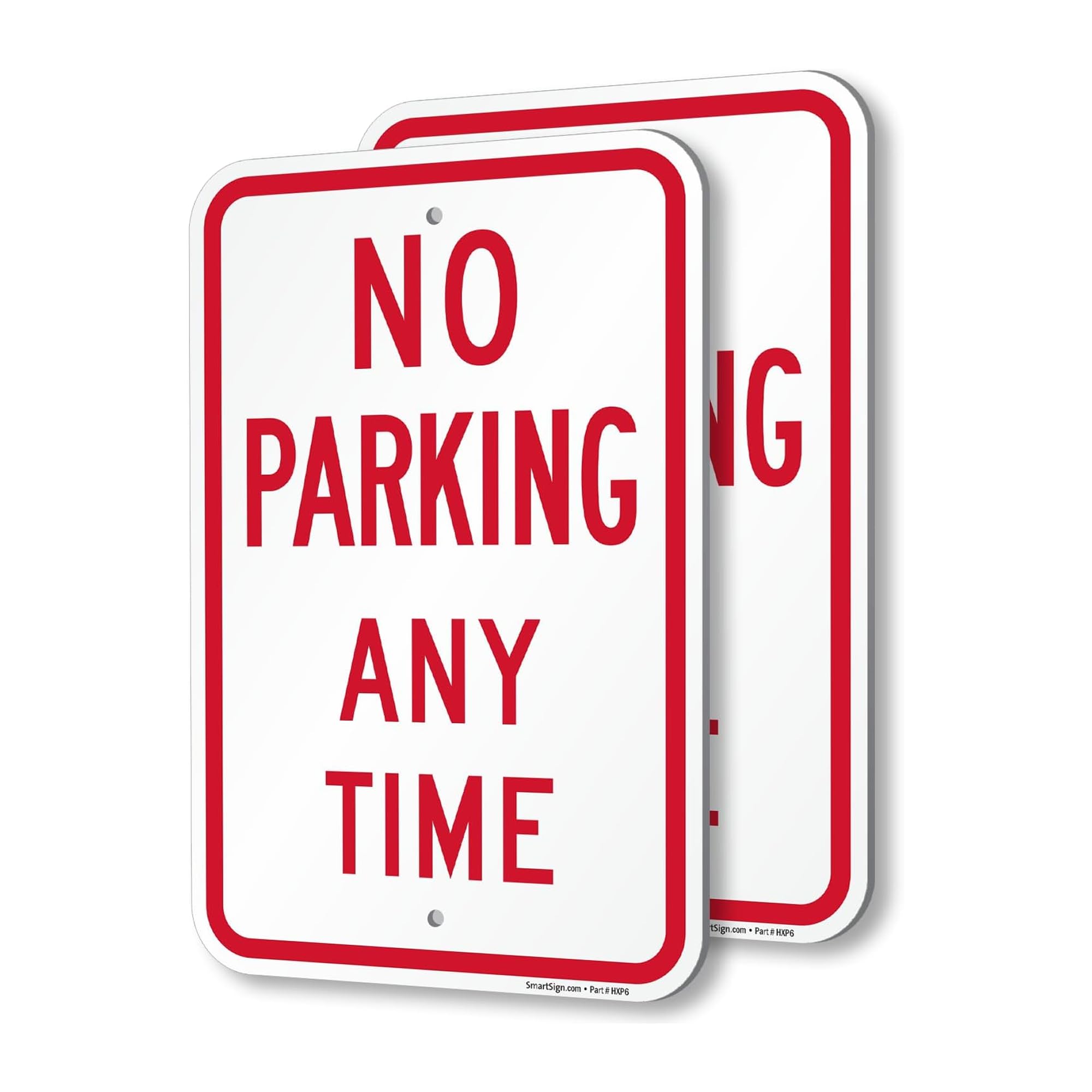 SmartSign No Parking Any Time Sign - 2-Pack, 12" x 18", 80 mil Thick Aluminum Composite (ACM), Pre-Drilled Holes, Red and White, Made in USA