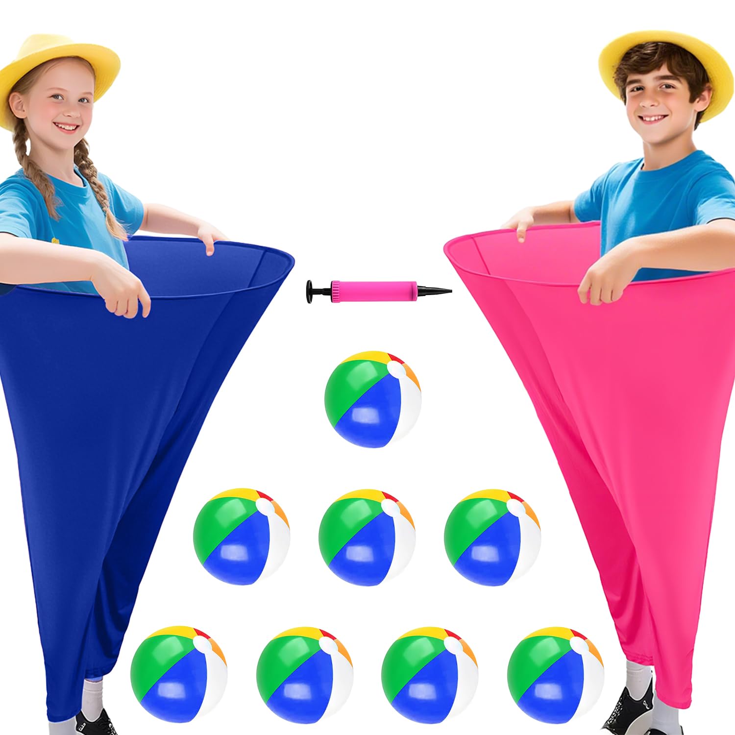 OMKSIH Granny Pants Yard Game 2Pcs Freaky Party Games Pants with 8 Bouncy Balls and 1 Air Pump Fun Multiplayer Party Giant Outdoor Game Backyard Party Field Day Reunion Games for Family(Blue Fuchsia)