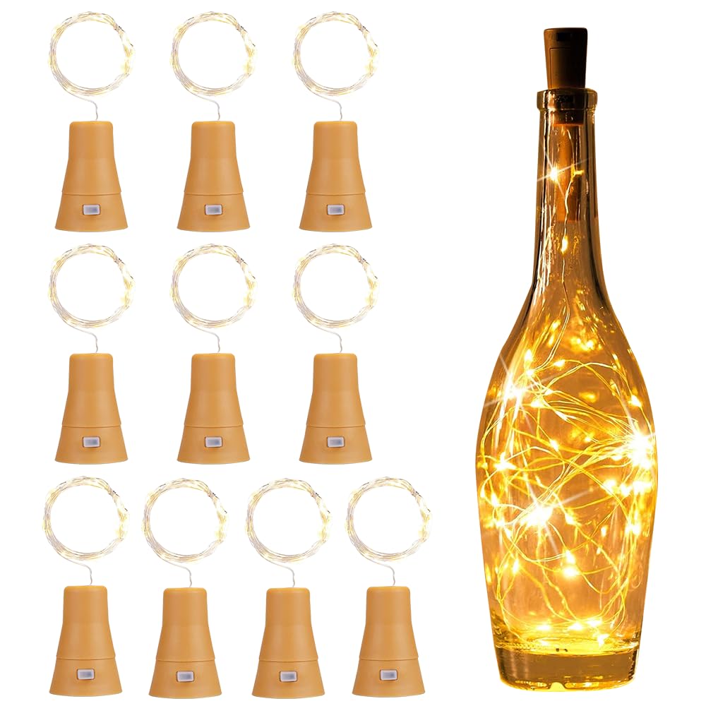 NAVESO 10 Stück Solar Flaschenlichter, Solar LED Flaschenlicht, LED Solar Wein Flasche Lichter, 1M 10 Solarenergie Korken Licht Weinflasche Nacht Licht, Warmweiß Lichterketten für DIY Party Garten