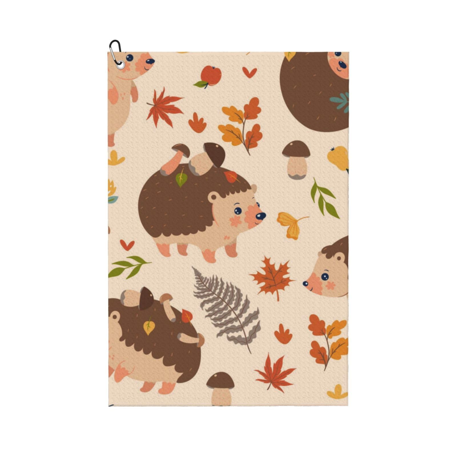 Hnnkloy Cute Hedgehog And Mushroom, 16x24 in Portable Waffle Golf Towels with Carabiner Clip for Golf Bag