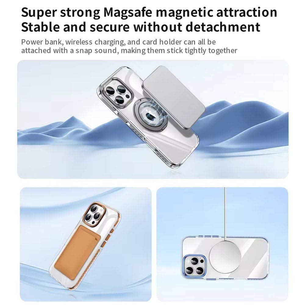 Magnetyczny obrotowy uchwyt antypoślizgowy na telefon iPhone 17 16 15 14 13 12 Pro Max 17 Air 14 15 16 Plus, wstrząsoodporny pokrowiec z funkcją ładowania bezprzewodowego, tytanowoszary, do iPhone