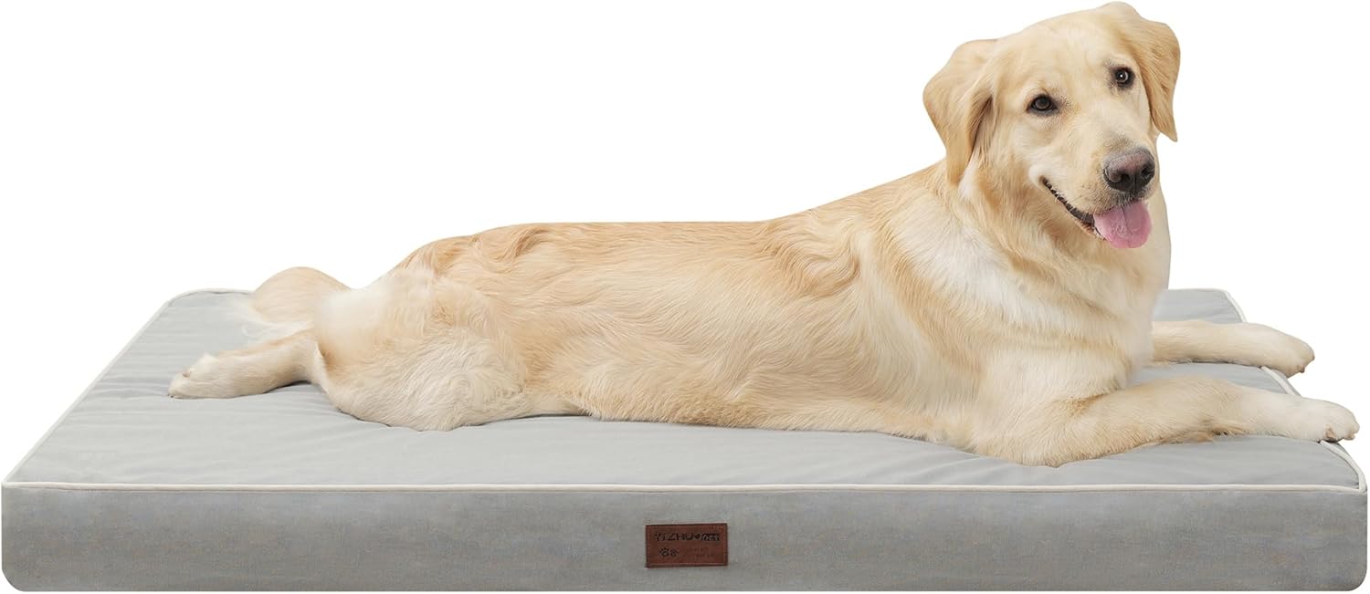 Dog Bed Mats for Big Dogs - Orthopedic Dog Pet Bed Thick Egg Foam Crate, Removable Washable Cover, Non-Slip Bottom Durable Dog Crate Bed Mat (Light Grey, XL(42''x30''x4''))
