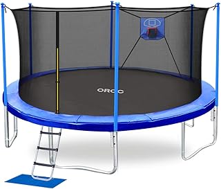 ORCC Trampoline 15FT 14FT 12FT Basketball Trampoline with Safety Enclosure Net, Ladder, Rain Cover, Basketb...