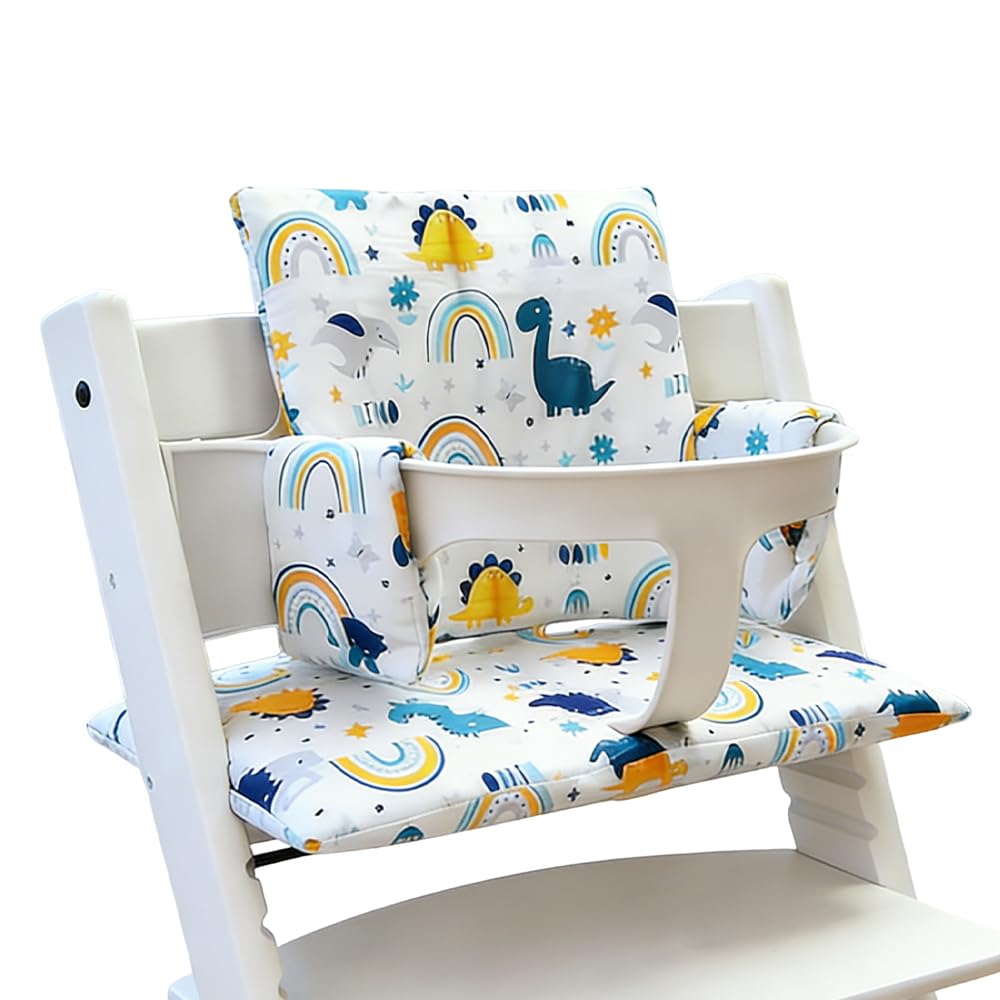 Cuscini per Seggiolone Tripp Trapp Stokke, ADDLIVE 2 Metodi di Installazione, Sfoderabili e Lavabili, Fissati con Velcro, (Regno dei dinosauri)