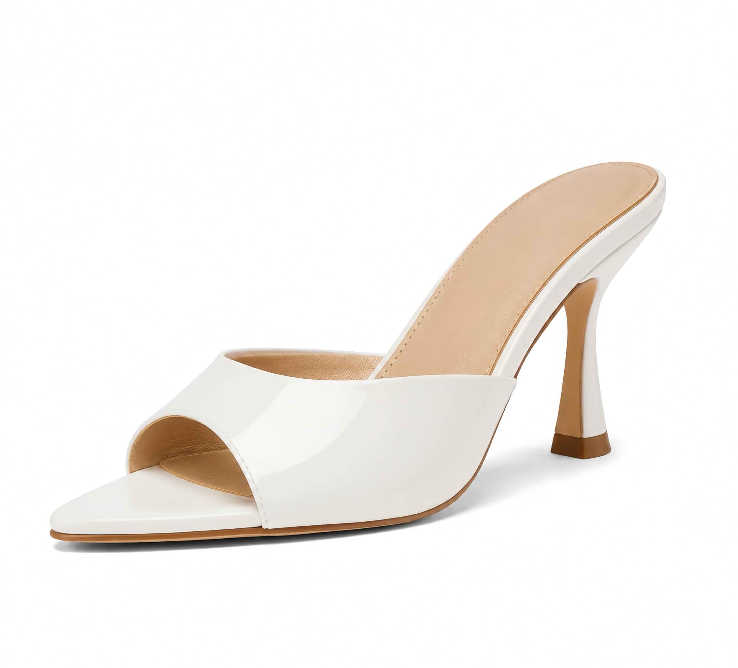 CELNEPHO Womens Kitten Heels Sandals Heeled Mules Pointed Toe Dress Shoes 3.2” kitten heel, slip on backless mule closure, summer daily wear, wedding office date outfits, sleek pointed peep toe