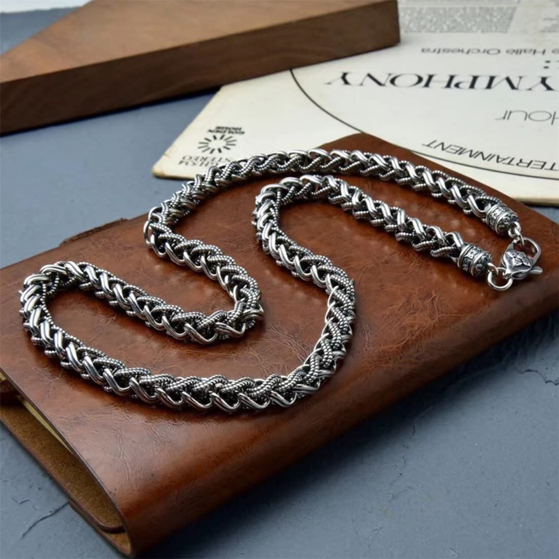 MęSki Srebrny Gruby Naszyjnik, Vintage S925 Srebrny Naszyjnik Vajra Woven Twist Chain