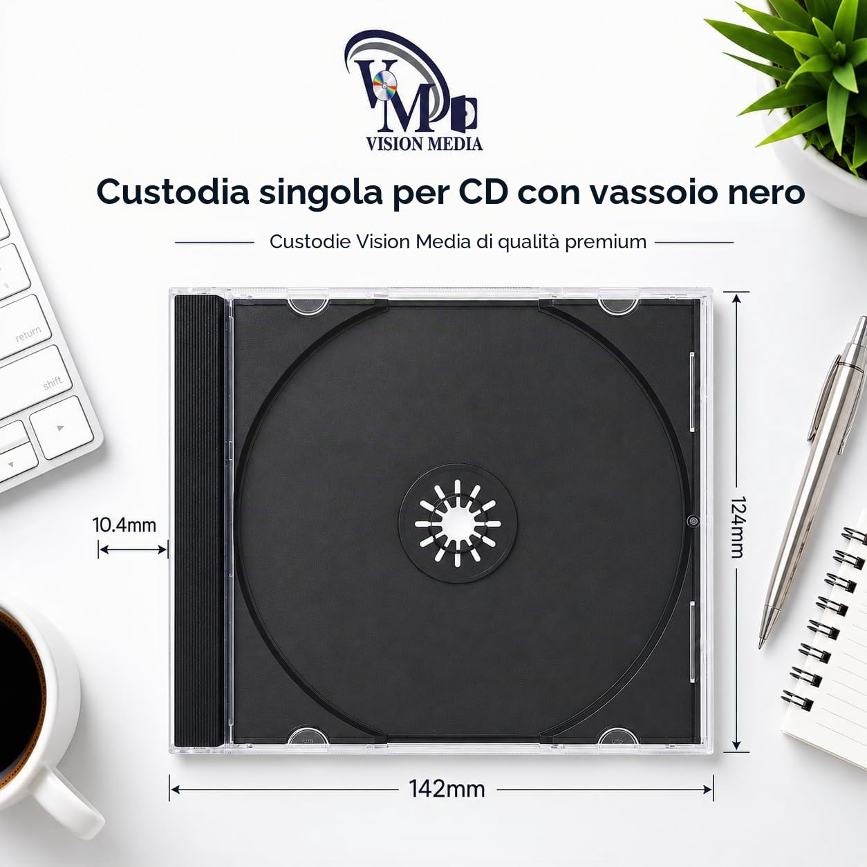 Custodie per CD,singole e standard 10mm,ripiano nero,confezione da 50