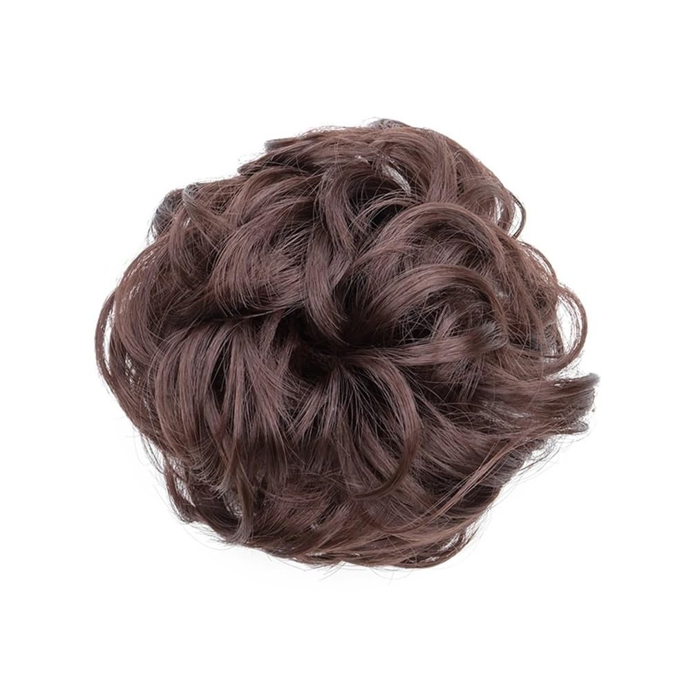 QRSTUVXZY 1PCS Messy Hair Bun Scrunchies Extension Curly Wavy Synthetic Chignon Hairpieces for Women(Darkest Brown)