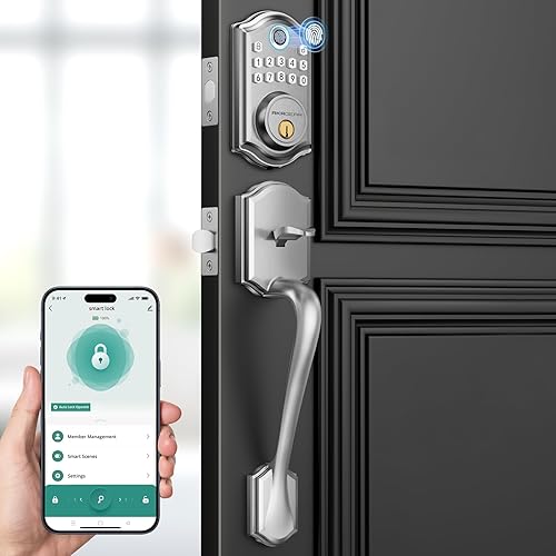 Miniatura 10 de DS10 Pro - Cerradura de puerta de entrada sin llave con juego de manijas, juego de cerraduras inteligentes para puerta delantera, teclado H-Negro