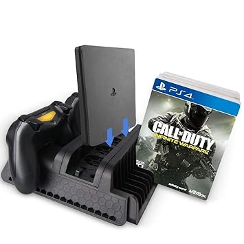 Tobo Vertical Stand for PS4/PS4 Slim/PS4 Pro - Cooling Fan with PS4 Charger Controller Charging Station with Game Storage (Black){TD370GA-02]