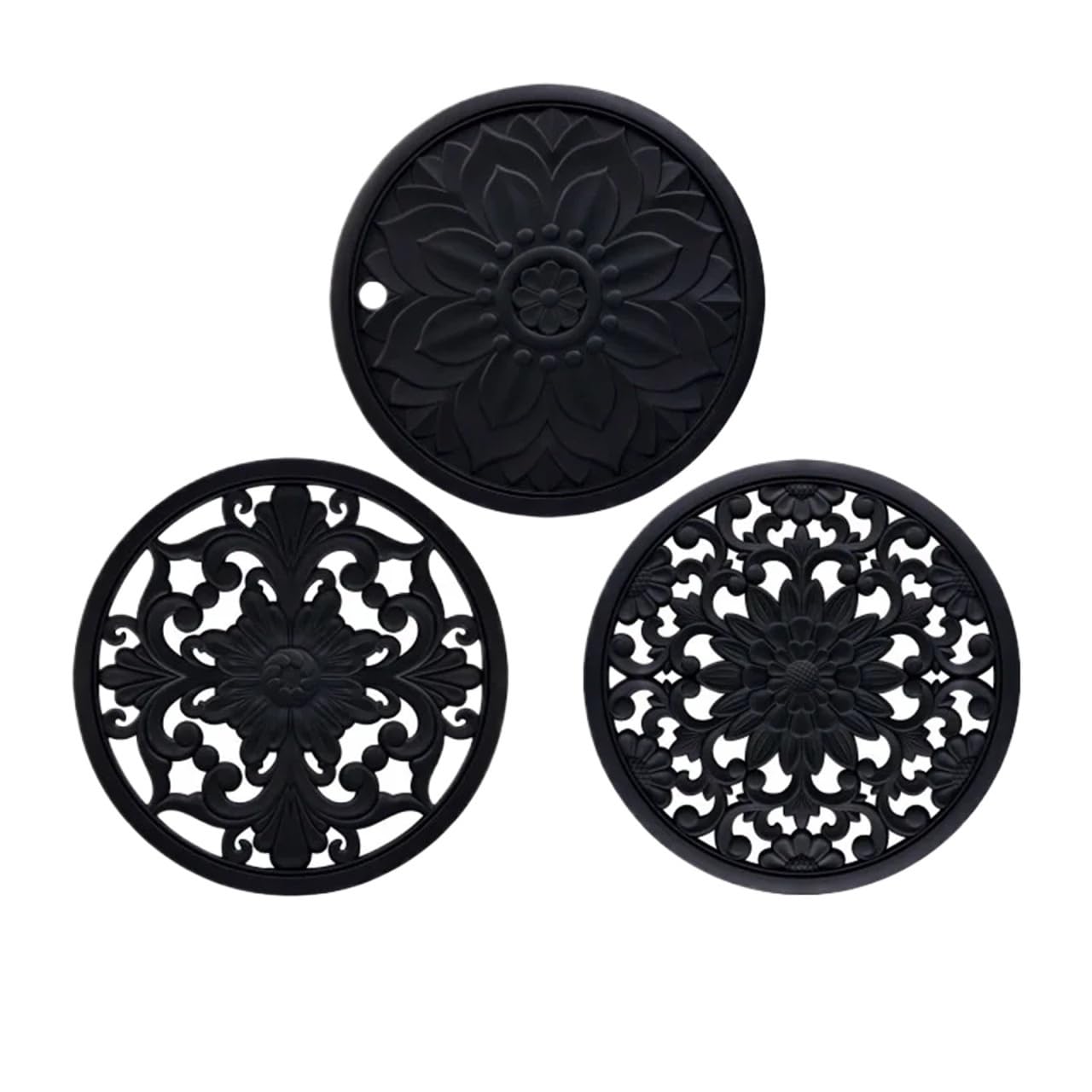silicone trivet Table Mat, Silicone Trivet 3Pcs Multicolor 16cm 20cm Reusable Heat Placemat Kitchen Decor(20cm Black)