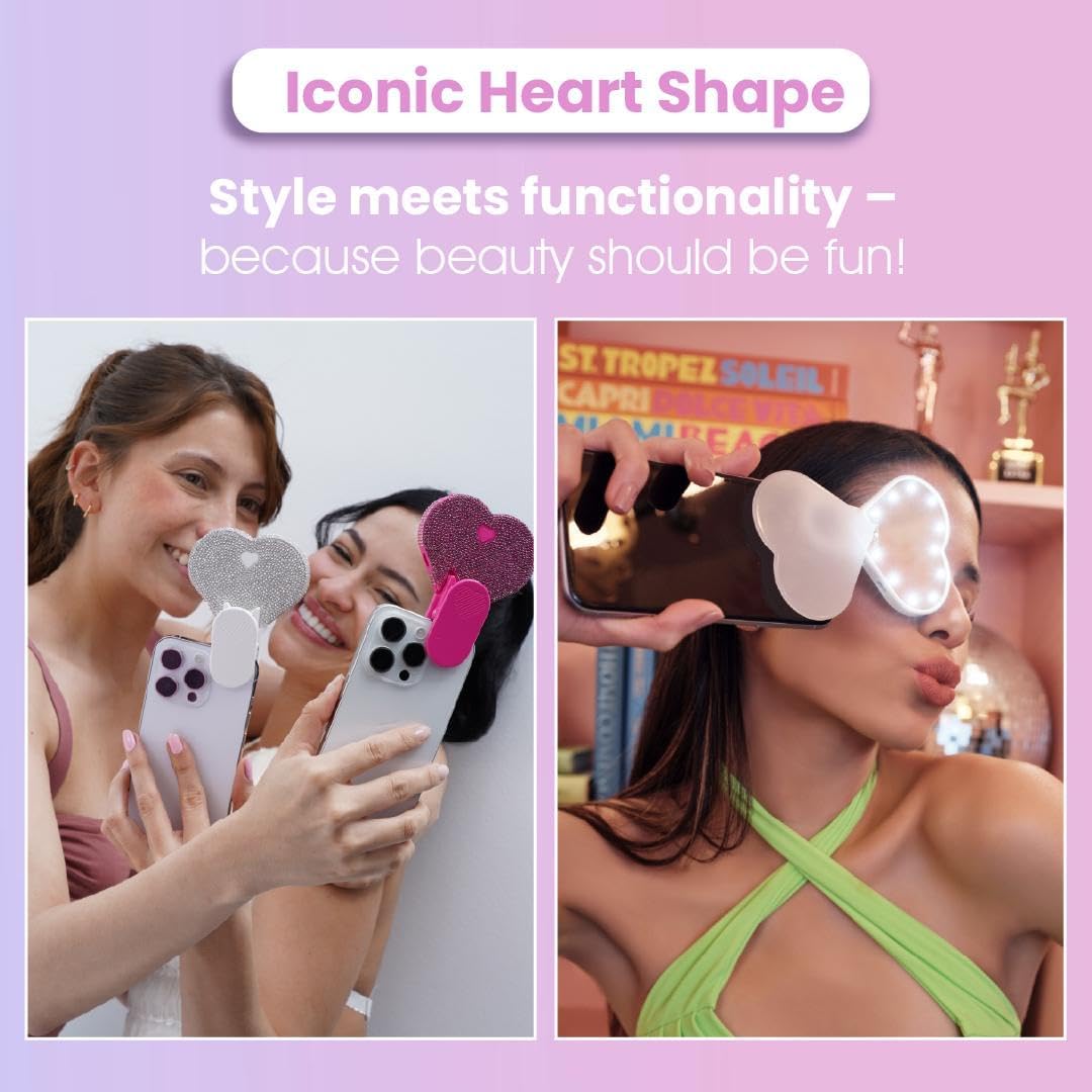 Riki Sweetheart Clip-On LED Makeup Mirror and Selfie Light, Rechargeable with Long-Lasting Battery, CRI 95+ for Phone, Laptop, and iPad, Film for TikTok, Instagram (Hot Pink)