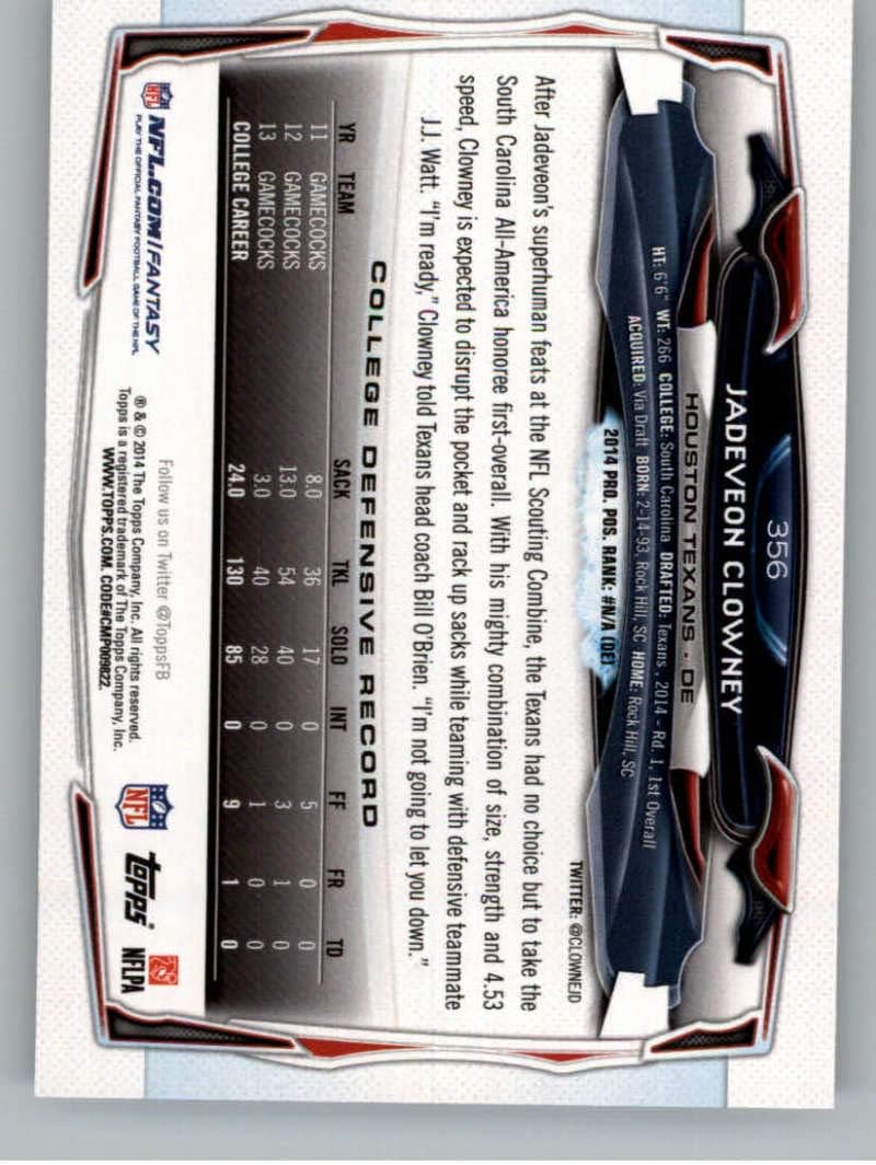 2014 Topps Football #356 Jadeveon Clowney RC Rookie Card Houston Texans
