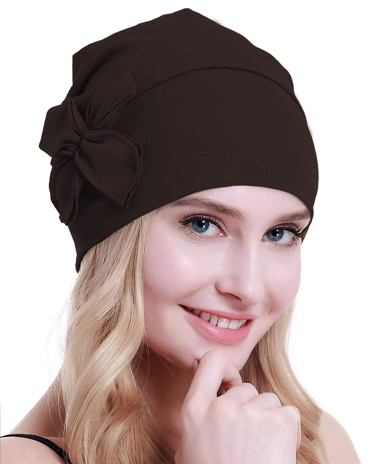 Osvyo Women's Cotton Coffee Cotton Chemo Turbans Headwear Beanie Hat Cap For Cancer Patient Hairloss Coffee