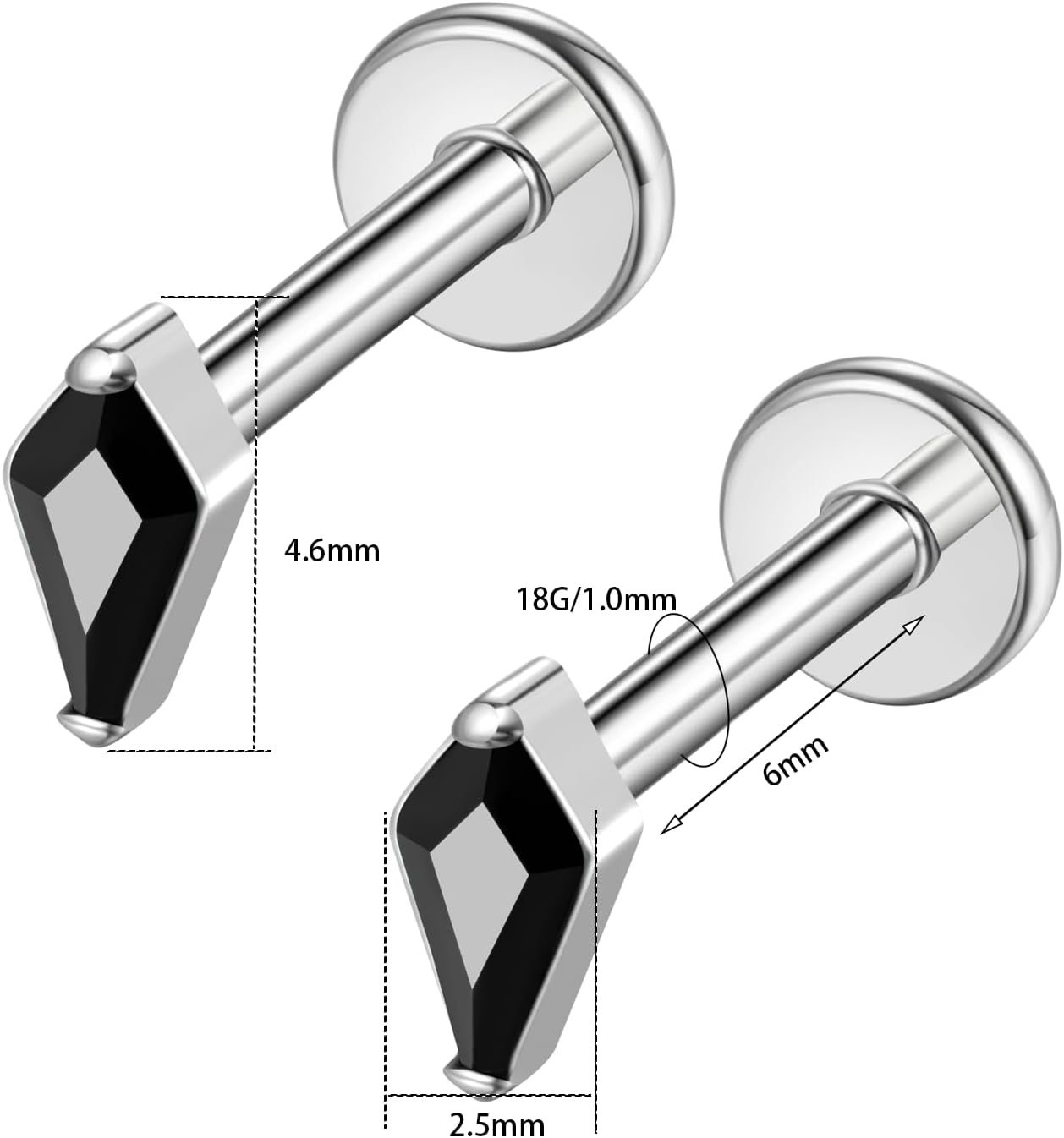 BelezaDosas G23 Hypoallergenic 18g Flat Back Studs Earrings F136 Implant Grade Titanium Tiny Press Fit Threadless Push in Cartilage Helix Labret Lip Conch Tragus Piercing Jewelry - Image 2